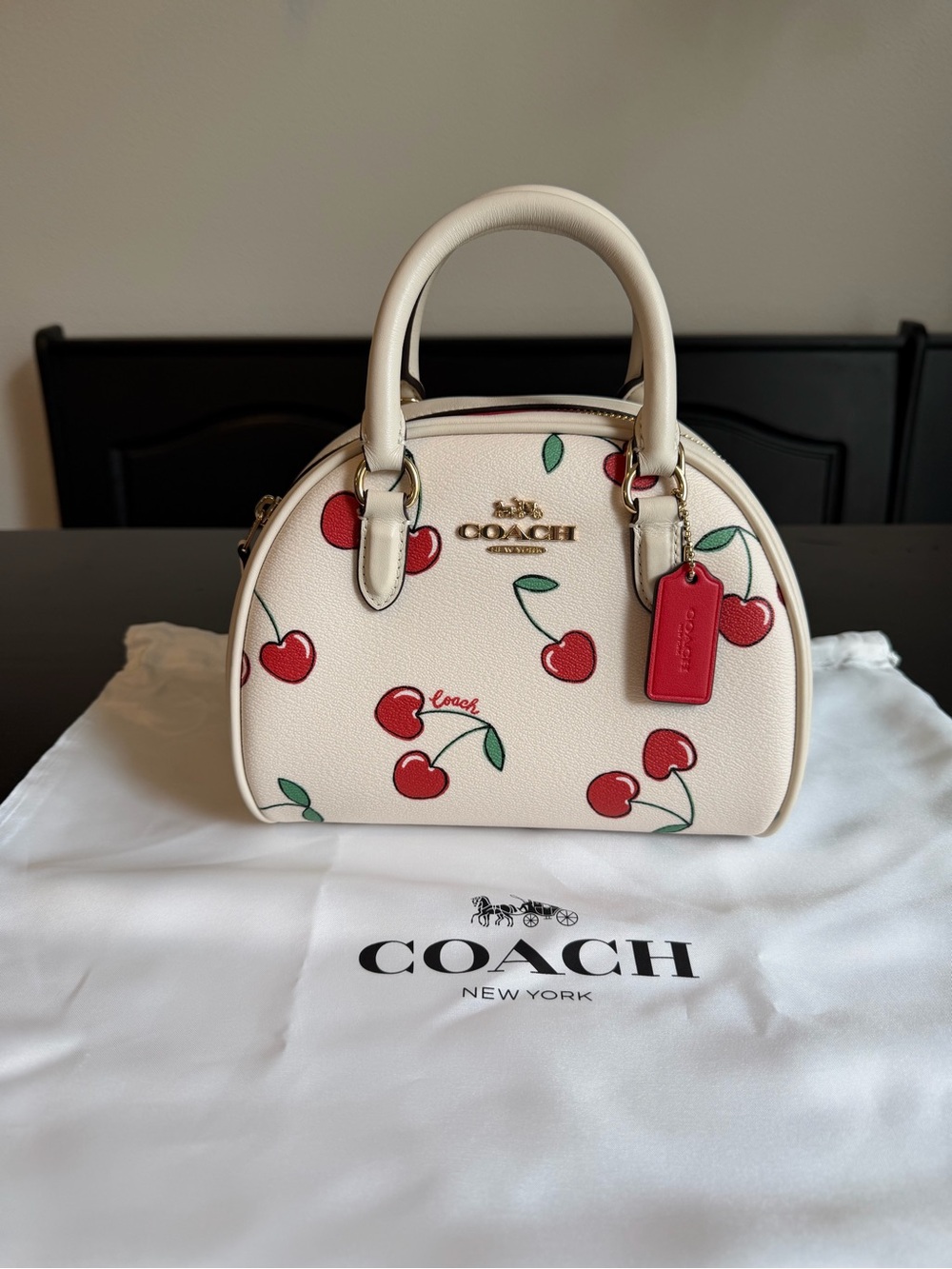 Coach Cream Crossbody Bag with Red Cherry Print - Picture 2 of 4
